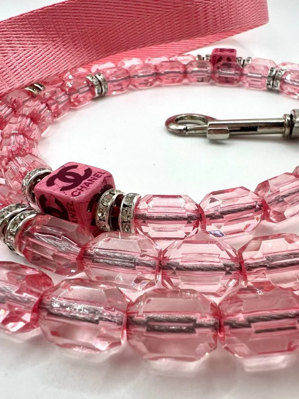 Luxury Pink Crystal Beaded Dog Leash | Glamorous Handmade Designer-Inspired